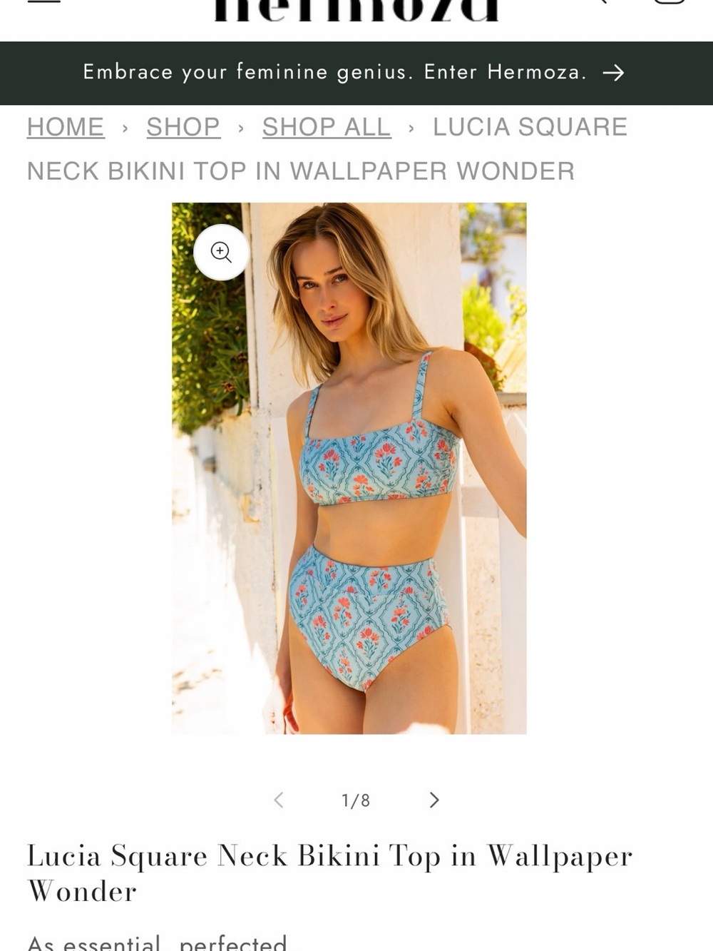 Hermoza size 4 Lucia Square-Neck Bikini Top — Blue Floral Print